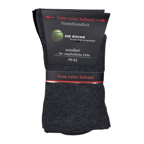 Art.: 331120 Soft Cotton extra weit ohne Gummidruck + handgekettelte Fußspitze - anthrazit/schwarz