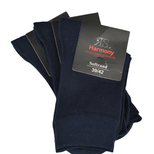 Art.: 113313 Premium Baumwollsocke mit Softbund + handgekettelte Fußspitze / dunkelblau