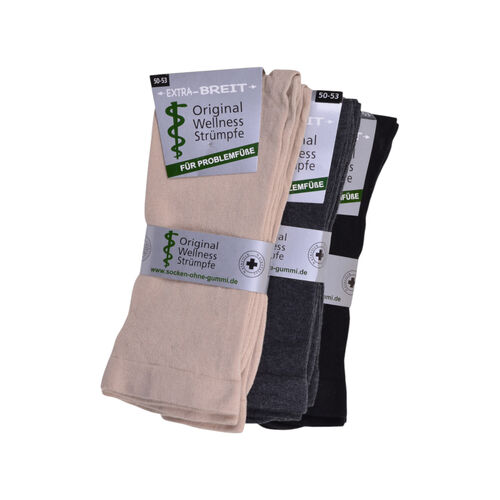 Art.: 02157 Baumwoll Gesundheitssocke ohne Gummi Druck + extra breit / 50 -53 / 52-55