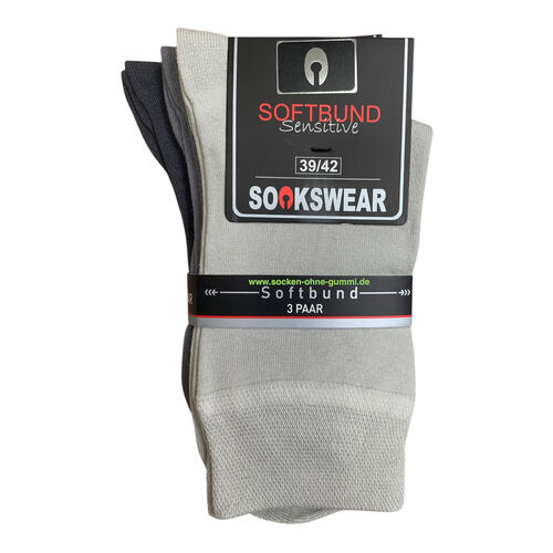 Art.: 2437 Premium Baumwollsocke mit Softbund + handgekettelte Fußspitze / Grautöne