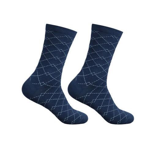 Art.: 1003-2-4 Designsocke ohne Gummi extra weit + breit - dunkelblau