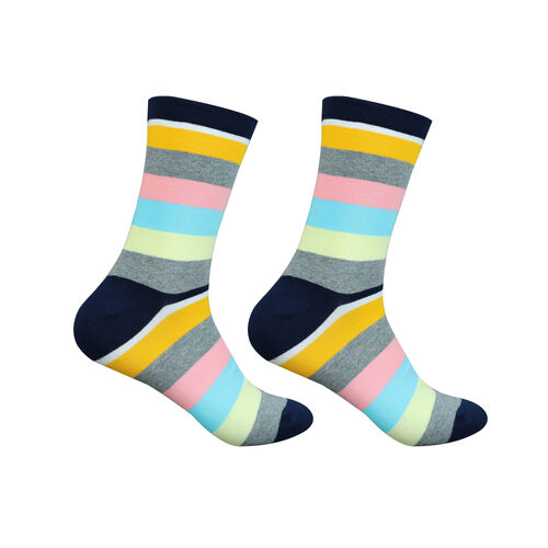 Art.: 1003-13-1 Designsocke ohne Gummi extra weit + breit - blockstreifen