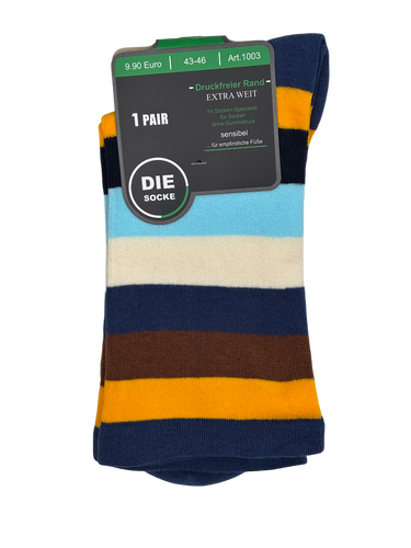 Art.: 1003-18-4 Designsocke ohne Gummi extra weit + breit - blockstreifen
